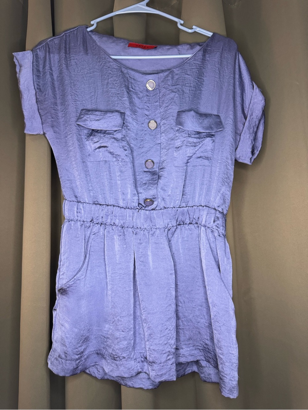 Blue Button-Front Short Sleeve Top